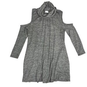Goldspark Womens Gray Marled Cowl Neck Cold Shoulder Long Sleeve Sweater Dress S